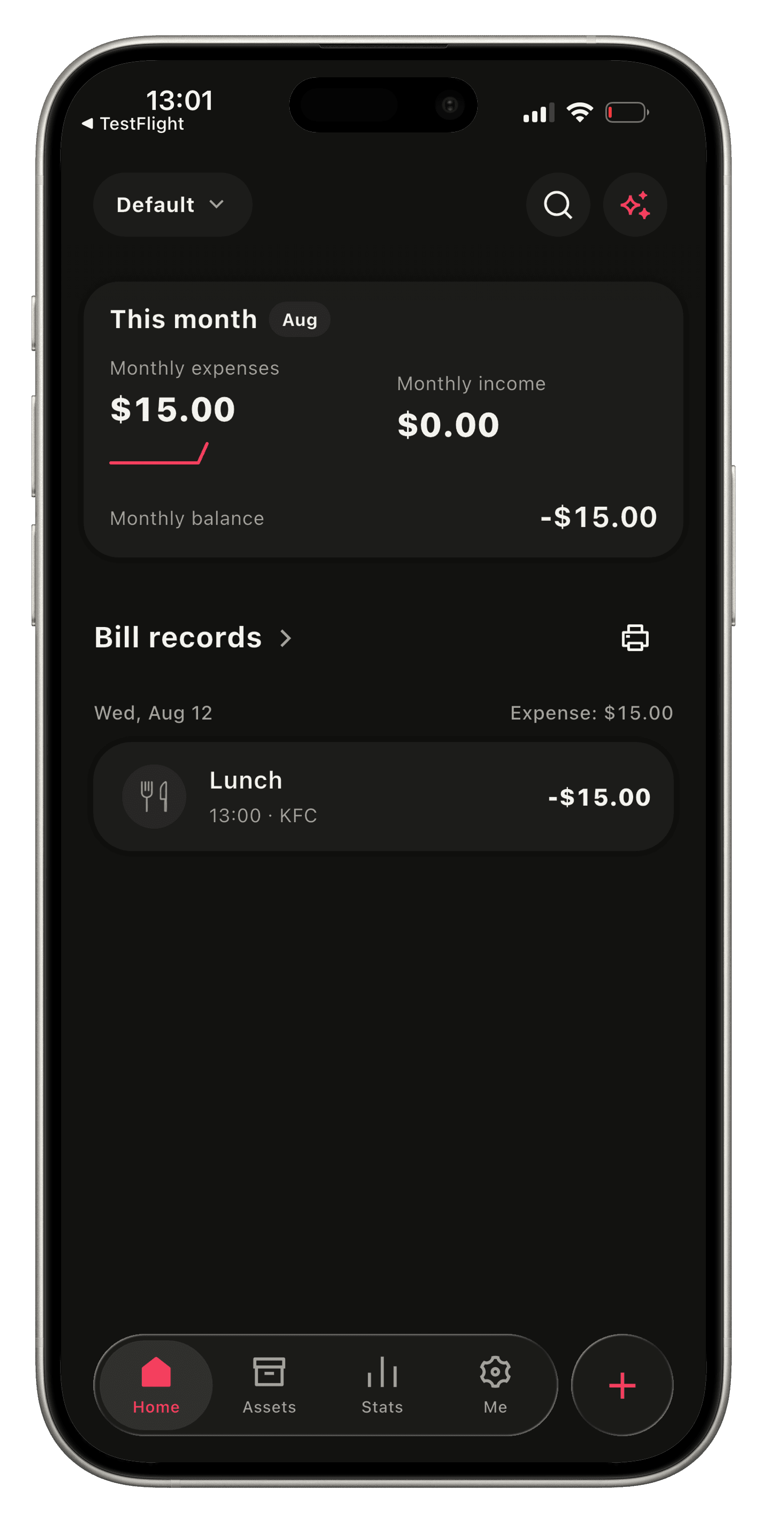 Transactions screen in BlackCat Ledger